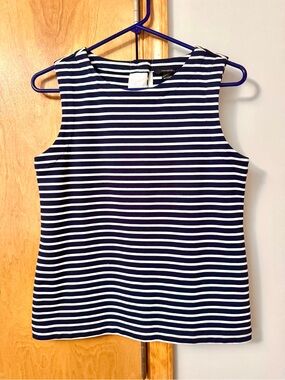 Banana Republic Boxy Button Tank Sleeveless Navy and White Striped Tank Top